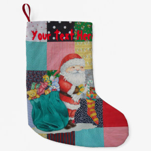 Niedlicher Santa-Lieferant von Pressen-Patchwork Kleiner Weihnachtsstrumpf