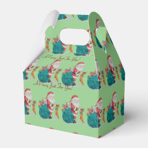 niedlicher Santa mit Geschenken und Spielzeug in S Geschenkschachtel