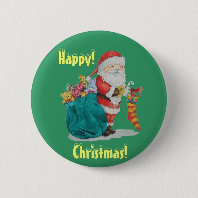 niedlicher Santa mit Sack für Weihnachten Button (Vorderseite)