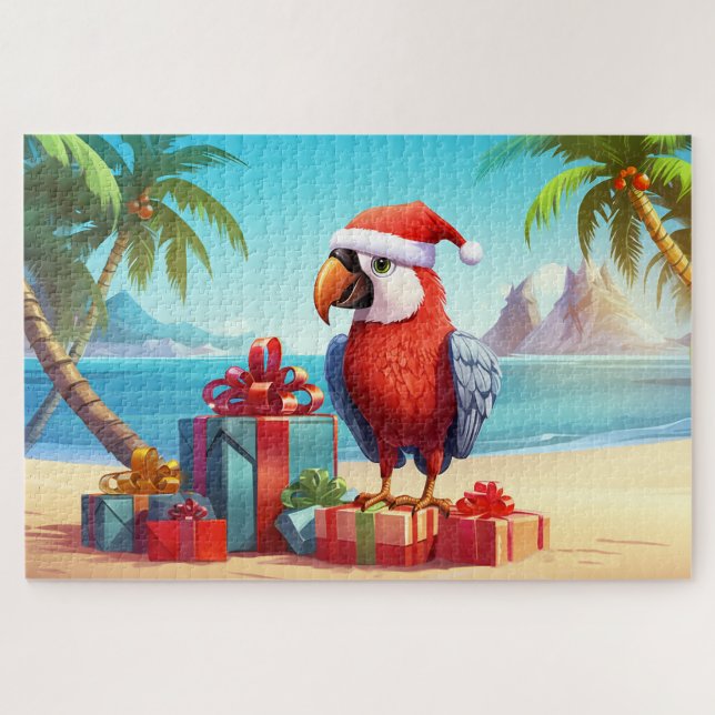 Niedlicher Santa Parrot Tropical Beach Weihnachten (Horizontal)