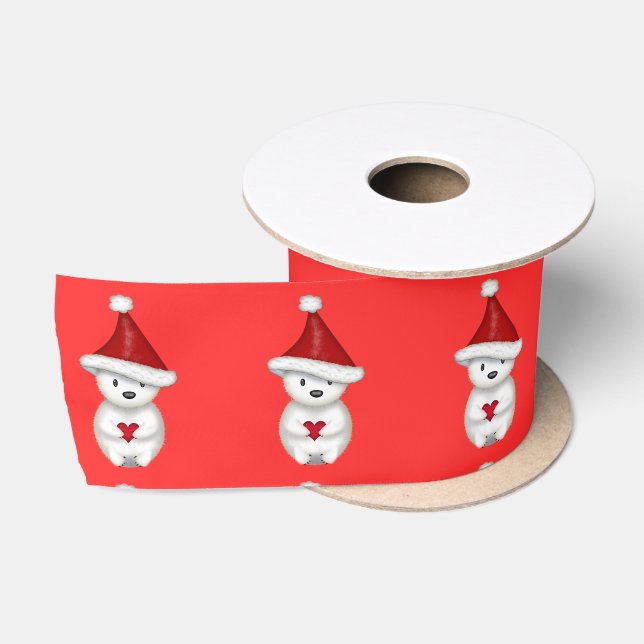 Niedlicher Santa Polar Bär mit Herz Satinband (Spule)