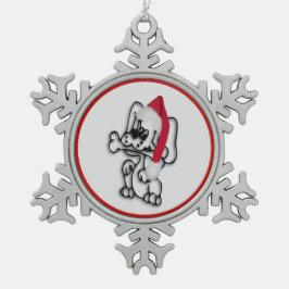 Niedlicher Santa Puppy Dog Schneeflocken Zinn-Ornament