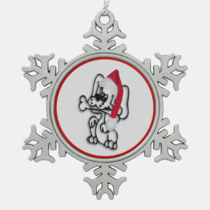 Niedlicher Santa Puppy Dog Schneeflocken Zinn-Ornament