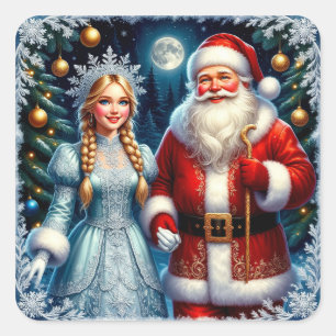 🎅 Niedlicher Santa Schneebedeckte Weihnachten ❄️ Quadratischer Aufkleber