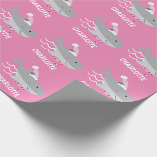 Niedlicher Santa Shark-Girl mit Namensschild Geschenkpapier