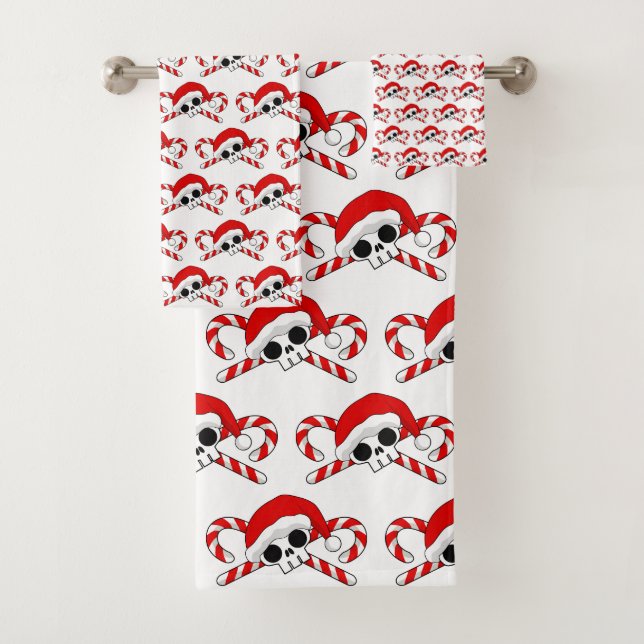Niedlicher Santa Skull mit Candy Canes Badhandtuch Set (Insitu)