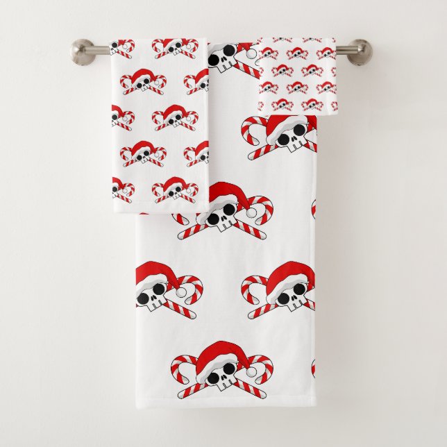 Niedlicher Santa Skull mit Candy Canes Badhandtuch Set (Insitu)