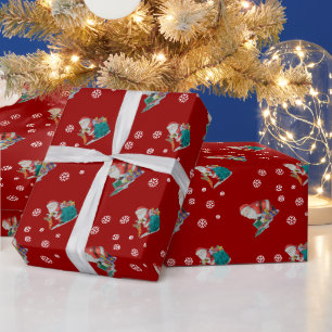 Niedlicher Santa und verpackte Pakete für Weihnac Geschenkpapier