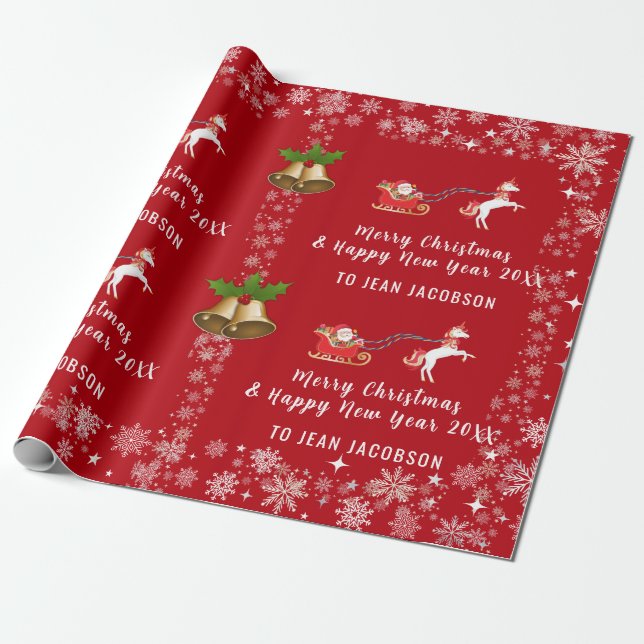 Niedlicher Santa Unicorn Modernes Skript Personali Geschenkpapier (Ungerollt)
