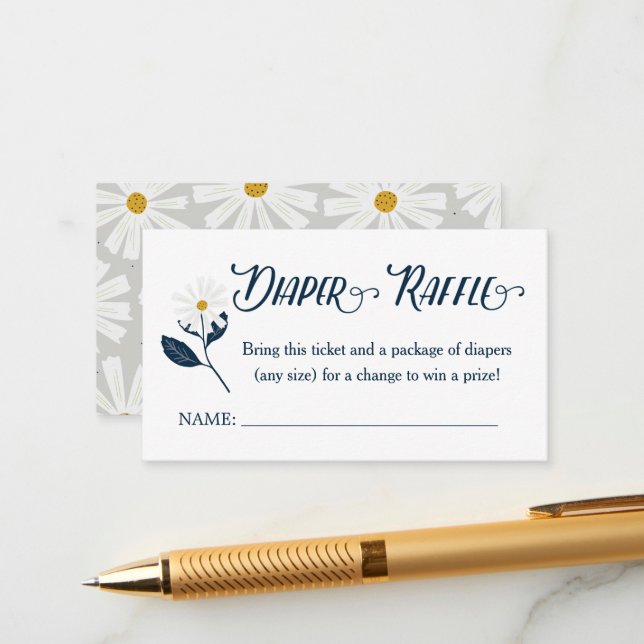 Niedlicher Scandi Daisy Diaper Raffle Ticket Einsc Begleitkarte (Vorderseite/Rückseite Beispiel)