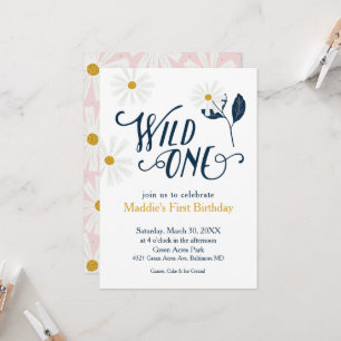 Niedlicher Scandi Daisy Wild One erster Geburtstag Einladung