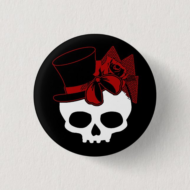 Niedlicher Schädel mit Red Bow Button für die Top- (Vorderseite)