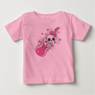 Niedlicher Schädel mit rosa Gitarre Baby T-shirt