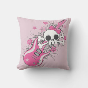 Niedlicher Schädel mit rosa Gitarre Kissen