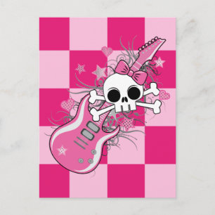 Niedlicher Schädel mit rosa Gitarre Postkarte