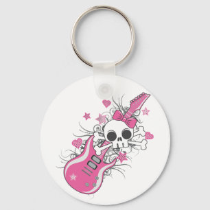 Niedlicher Schädel mit rosa Gitarre Schlüsselanhänger