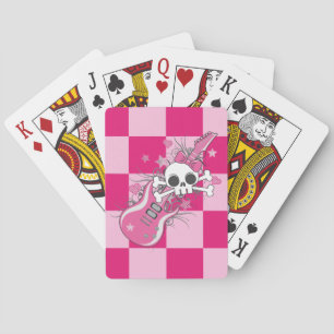Niedlicher Schädel mit rosa Gitarre Spielkarten