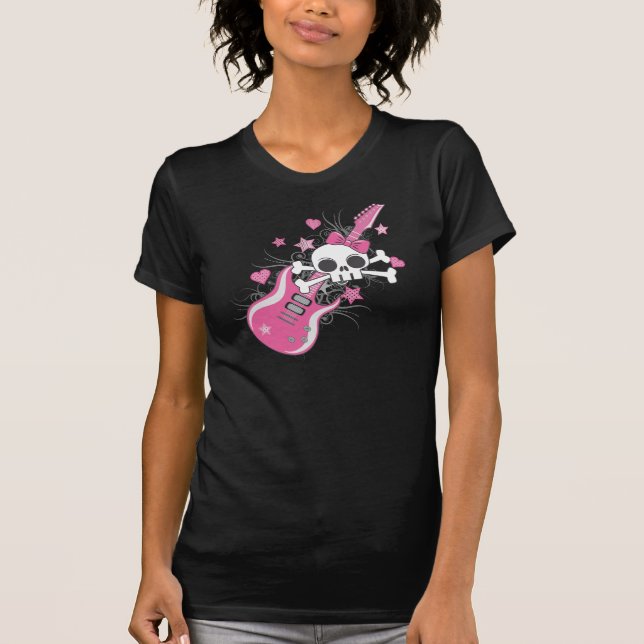 Niedlicher Schädel mit rosa Gitarre T-Shirt (Vorderseite)