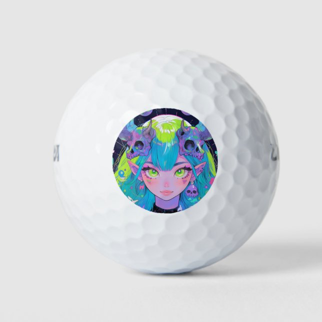 Niedlicher Schädel und Hörner Punk Rock Anime Girl Golfball (Vorderseite)