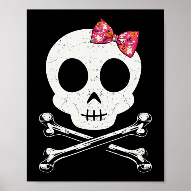 Niedlicher Schädel und Kreuzbeine Krawatte Hallowe Poster (Vorne)