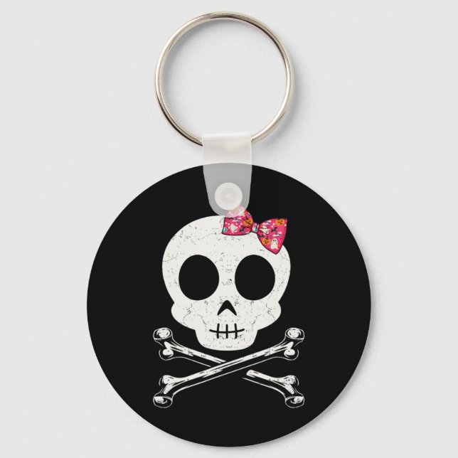 Niedlicher Schädel und Kreuzbeine Krawatte Hallowe Schlüsselanhänger (Vorderseite)