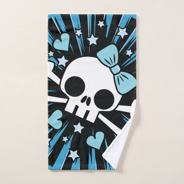 Niedlicher Schädel und Kreuzknochen - Blau Badhandtuch Set (Handtuch)