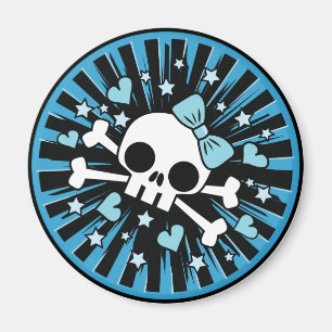 Niedlicher Schädel und Kreuzknochen - Blau Magnet