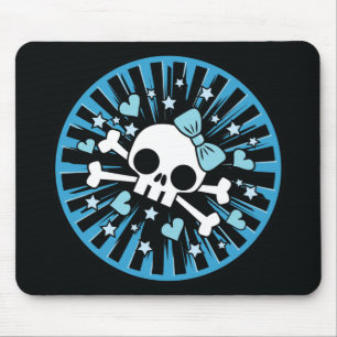 Niedlicher Schädel und Kreuzknochen - Blau Mousepad