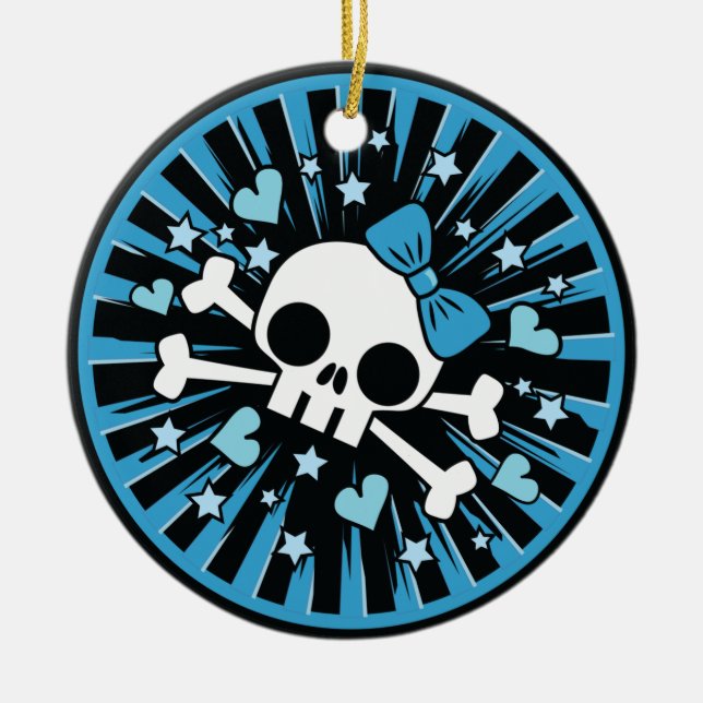 Niedlicher Schädel und Kreuzknochen Keramik Ornament (Vorne)