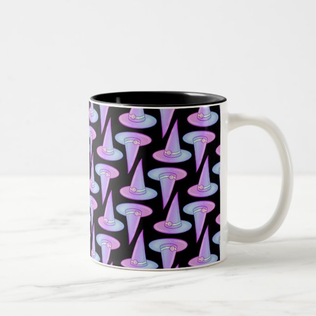 Niedlicher Schädelhut Lila Blau Zeichnend Muster Zweifarbige Tasse (Rechts)