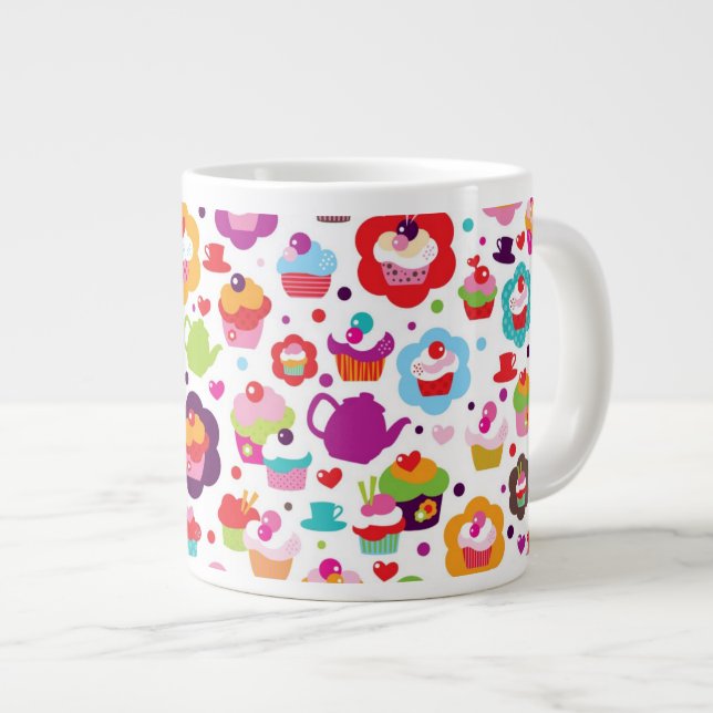 Niedlicher Schalenkuchen und Teetopf Jumbo-Tasse (Vorderseite Rechts)