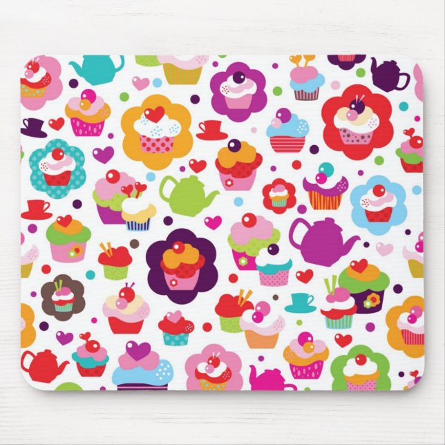 Niedlicher Schalenkuchen und Teetopf Mousepad (Vorne)