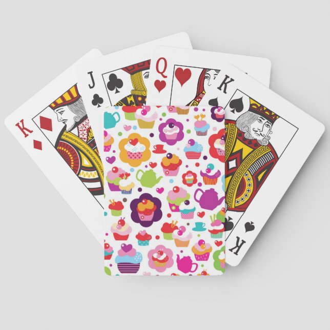 Niedlicher Schalenkuchen und Teetopf Spielkarten (Rückseite)