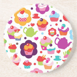 Niedlicher Schalenkuchen und Teetopf Untersetzer
