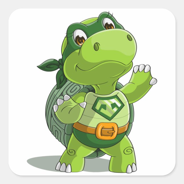 Niedlicher Schildkrötensuperheld Quadratischer Aufkleber (Vorderseite)