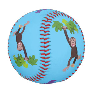 Niedlicher Schimpanse im Dschungel hängender Carto Baseball