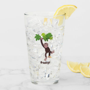 Niedlicher Schimpanse im Dschungel hängender Carto Glas