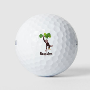 Niedlicher Schimpanse im Dschungel hängender Carto Golfball