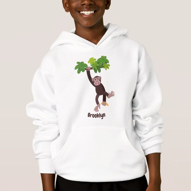 Niedlicher Schimpanse im Dschungel hängender Carto Hoodie (Vorderseite)