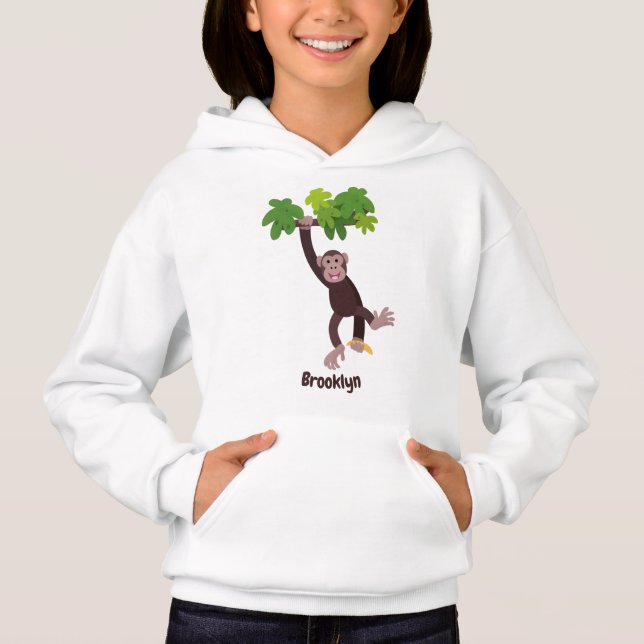Niedlicher Schimpanse im Dschungel hängender Carto Hoodie (Vorderseite)