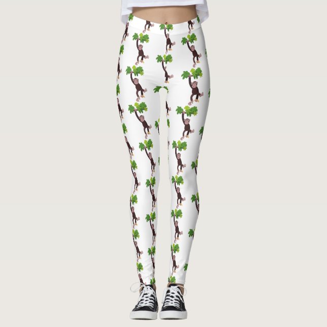 Niedlicher Schimpanse im Dschungel hängender Carto Leggings (Vorderseite)