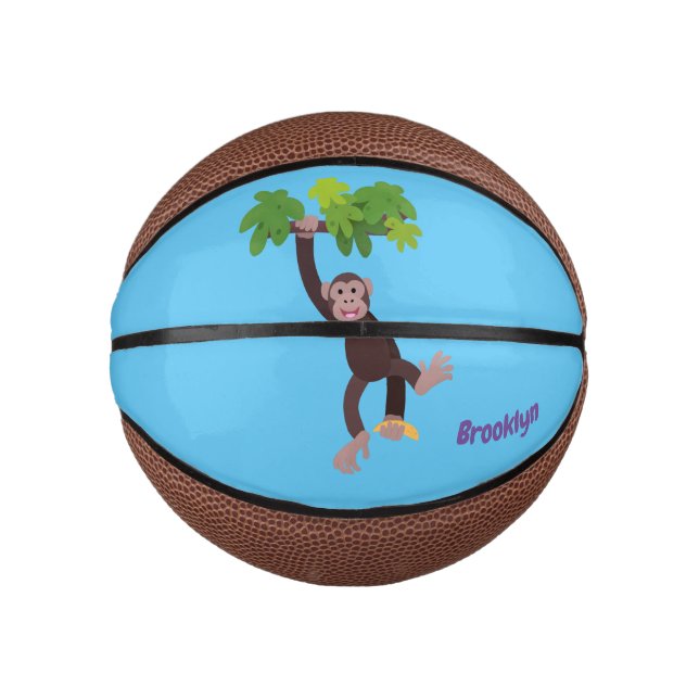 Niedlicher Schimpanse im Dschungel hängender Carto Mini Basketball (Vorderseite)