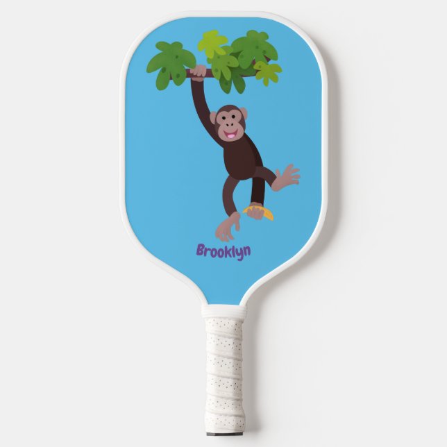 Niedlicher Schimpanse im Dschungel hängender Carto Pickleball Schläger (Vorderseite)