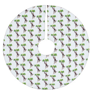 Niedlicher Schimpanse im Dschungel hängender Carto Polyester Weihnachtsbaumdecke
