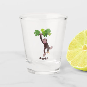 Niedlicher Schimpanse im Dschungel hängender Carto Schnapsglas