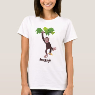 Niedlicher Schimpanse im Dschungel hängender Carto T-Shirt