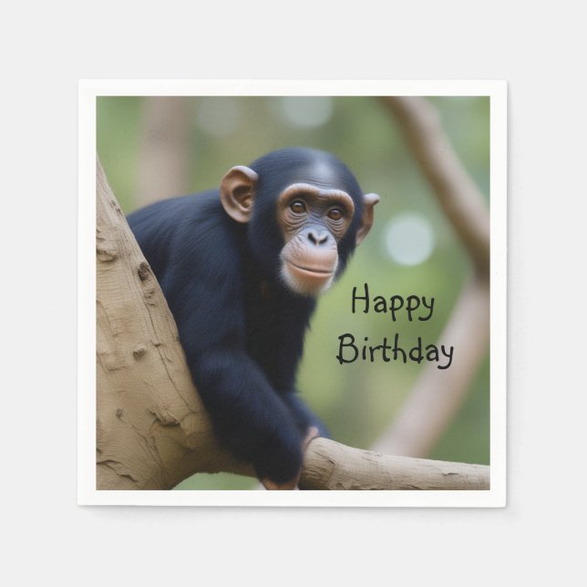 Niedlicher Schimpanze Geburtstag Serviette (Vorderseite)