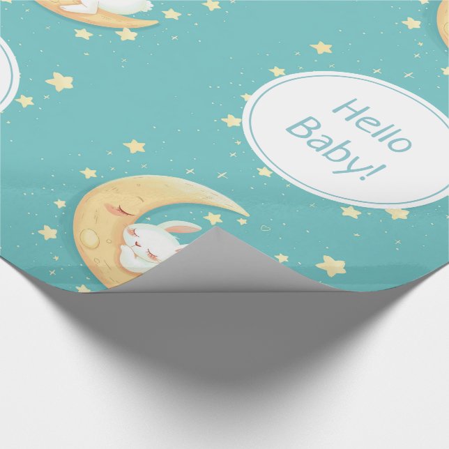 Niedlicher Schlaf-Bunny auf dem Mond Geschenkpapier (Ecke)