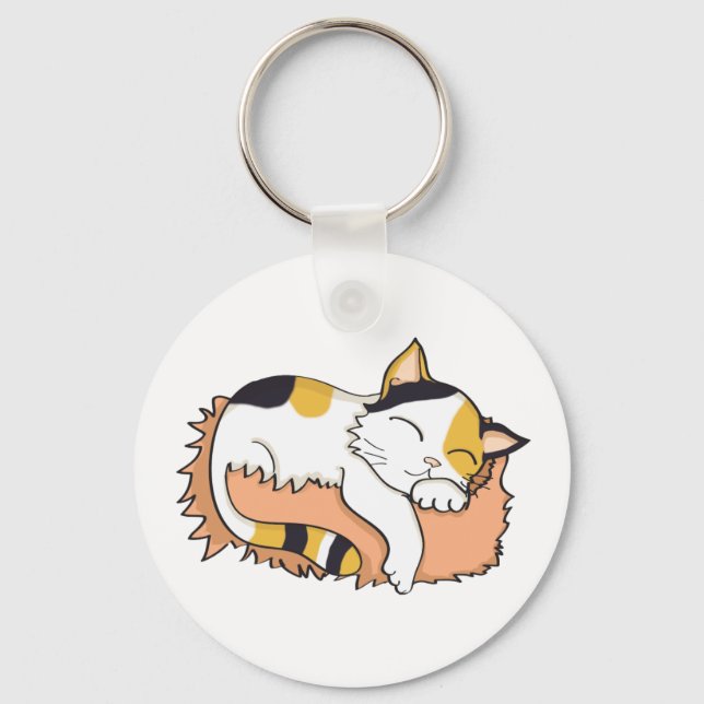 Niedlicher Schlaf Calico Katze Schlüsselanhänger (Vorderseite)