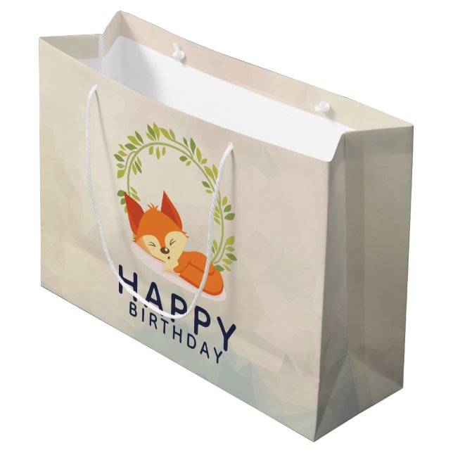Niedlicher Schlaf Orange Fox Happy Birthday Große Geschenktüte (Vorderseite Schrägansicht)